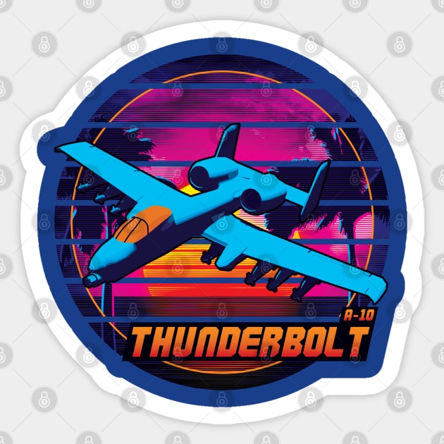 Neon Retro A-10 Thunderbolt Sticker by patrickkingart